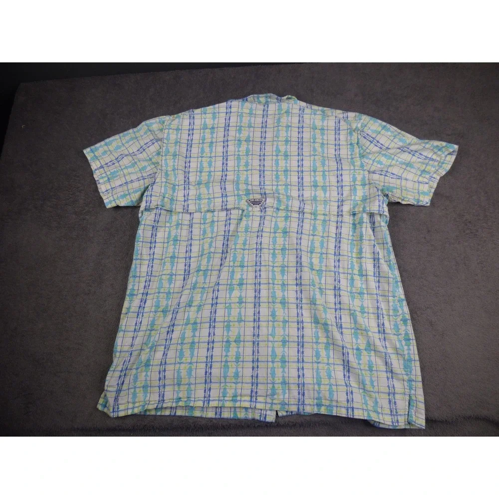 Columbia PFG Mens Blue Green Fish Print Short Sleeve Button Down Shirt XL - Picture 8 of 9